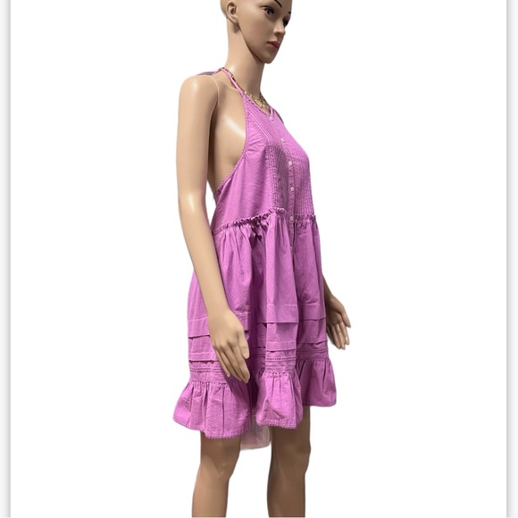 NWT Free People Desert Day Mini Dress Tiered Halter Buttondown Lace-Trim - Picture 14 of 16